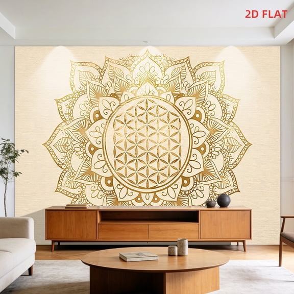 A spiritual wall hanging featuring a Mandala "Flower of Life" sacred geometry design and printed with sacred totemsan ideal choice for home decor and the furnishing of a meditation room.
