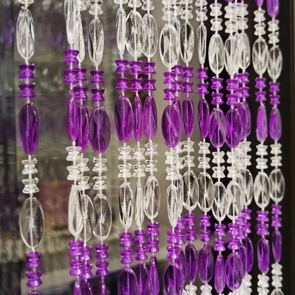 split Beaded Curtain Doorways Acrylic Hanging Door Beads String Curtains Tassel Room Divider Screen Decor for Doorway Window Living Room Wedding (1, Purple, 39 inch x 78.7 inch), ES041