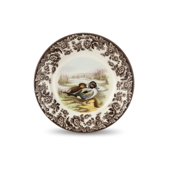 Spode Woodland Pintail Dinner Plate - British Game Bird Design, 8 Inch Fine Earthenware with Historic Floral Border, Dishwasher, Microwave, Freezer & Oven Safe - Made in England
