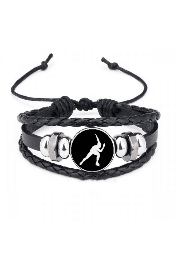 sport roller skating black outline bracelet braided leather woven wristband