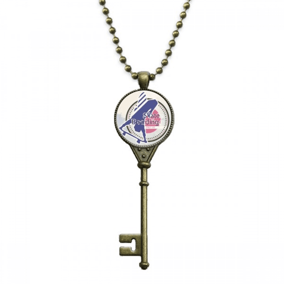 sport skate boarding watercolor illustration key necklace pendant tray embellished chain