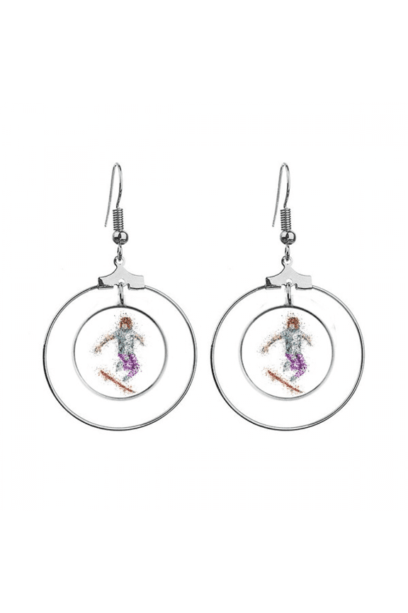 sport skiing skis cartoon style illustration earrings dangle hoop jewelry drop circle