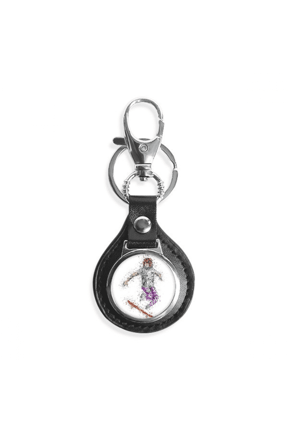 sport skiing skis cartoon style illustration key link chain keyholder finder hook metal