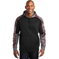 thumbnail image 1 of sport tek 1148691 sport-wick mineral freeze fleece colorblock hooded pullover, deep red & black - 2xl, 1 of 4