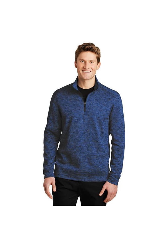 sport tek 1234383 posicharge electric heather fleece 1 by 4 zip pullover for st226, dark royal- black electric - medium