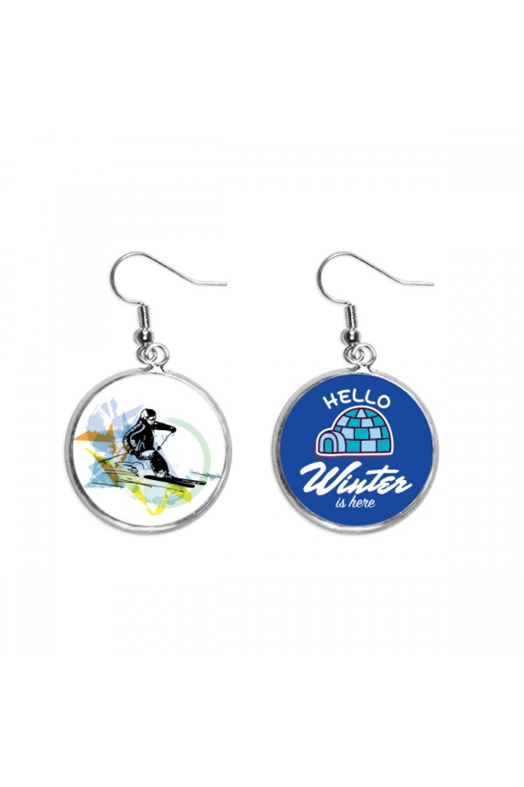 sport winter athletes freestyle skiing watercolor dangle drop winter ice earring jewelry