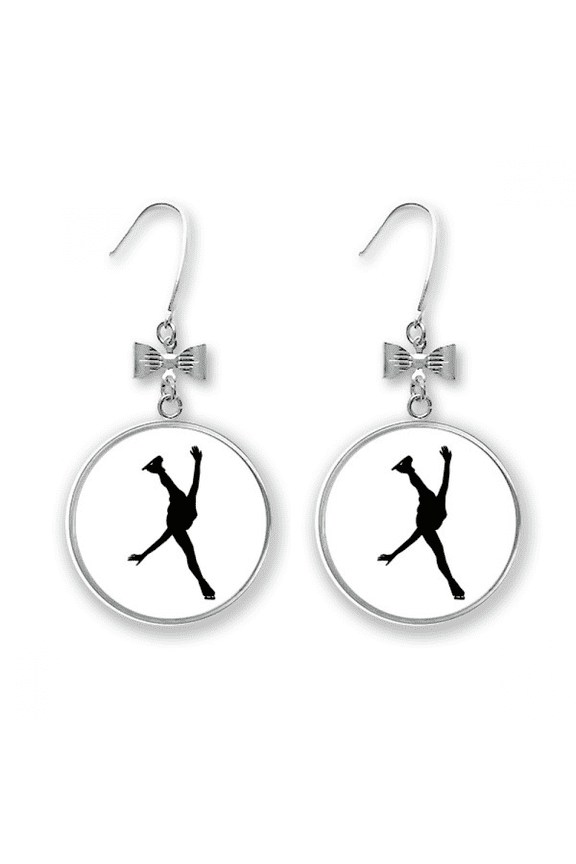 sports physical education skating player bow earrings drop stud pierced hook