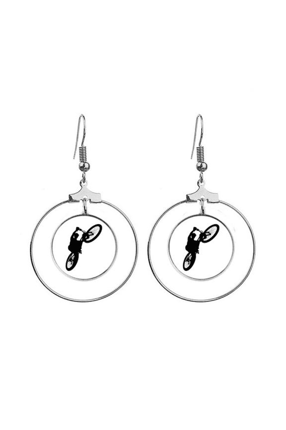 sports ride jumping bicycle player earrings dangle hoop jewelry drop circle