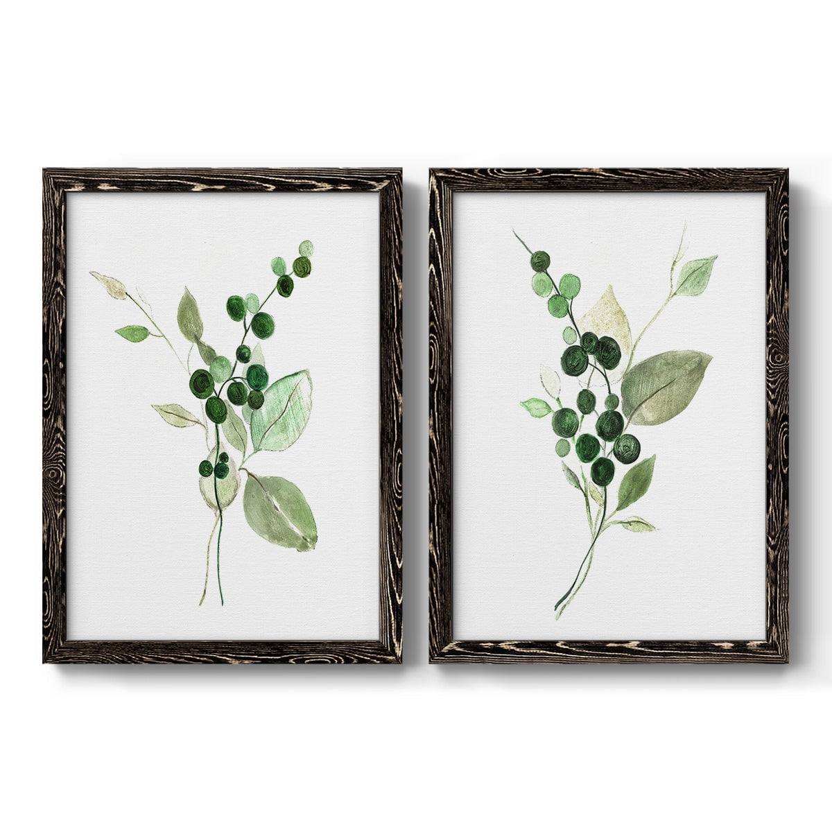 Sprigs in Green I - Premium Framed Canvas 2 Piece Set - Ready to Hang