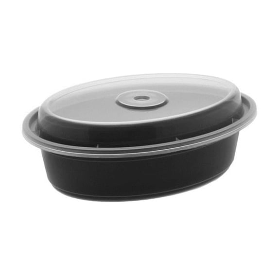 spring Versatainer  16 oz Oval PP Container & Lid, Black - 150 Count