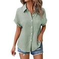 thumbnail image 1 of spring tops for women t-shirts for women "Women’s Solid Color Casual Batwing Sleeve Button Up Shirt", 1 of 4