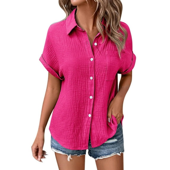 spring tops for women womens summer blouses "Women’s Solid Color Casual Batwing Sleeve Button Up Shirt"