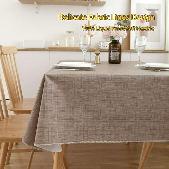 Springrain Textured Rectangle Tablecloth, Waterproof PVC Flannel Backed Cover, Wipeable Stain Resistant for Kitchen, Dining, Outdoor, Multi Colors, 60"x60" / 60"x84"