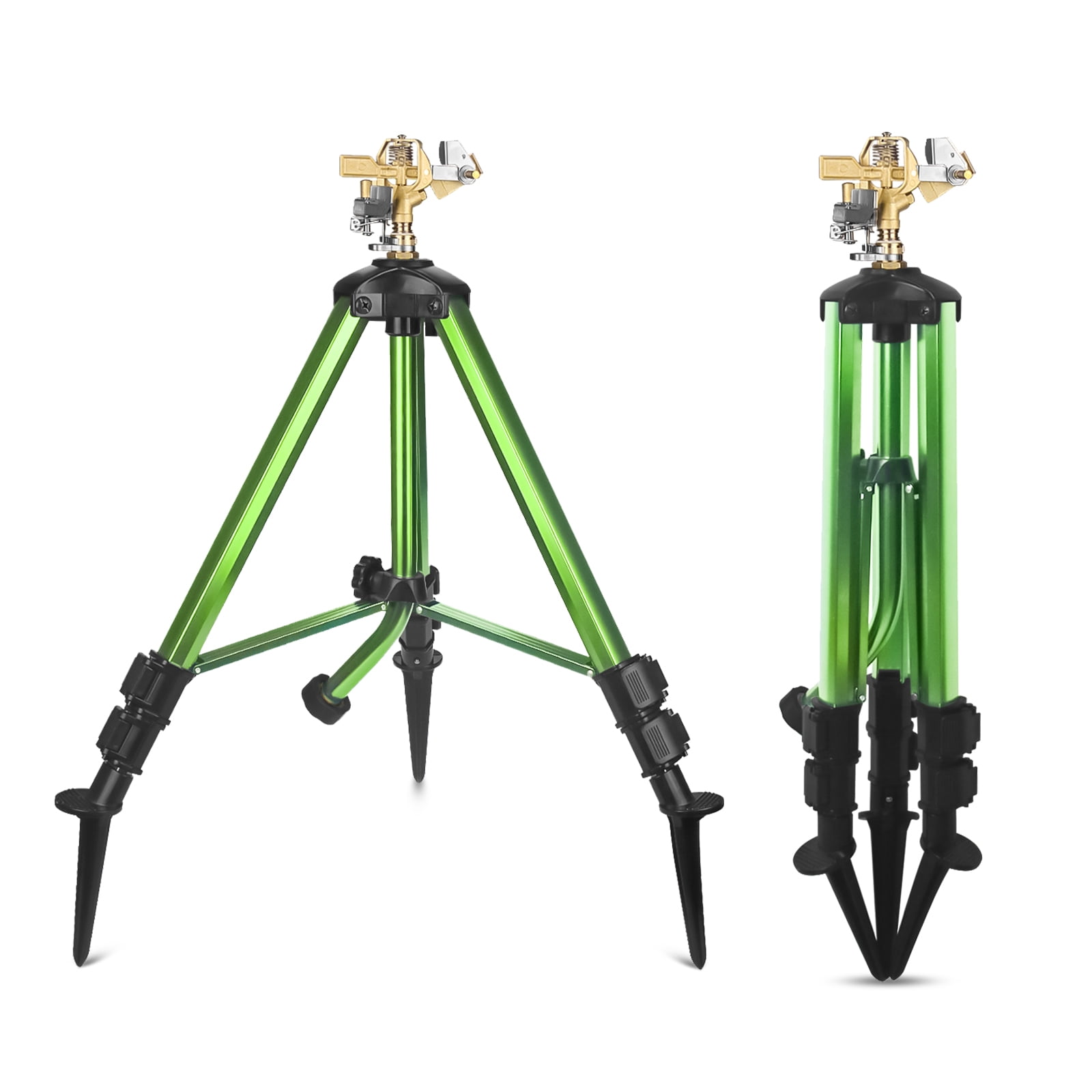 sprinklers for yard Sprinkler Impact Sprinkler on Tripod Base Heavy Duty Lawn Sprinkler 360 Degree Large Area Irrigation Brass Sprinkler Nozzle and Zinc Alloy 3/4 Inch Connector Extension Legs Flip
