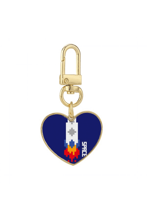 spship rocket fire universe gold heart keychain metal keyring holder