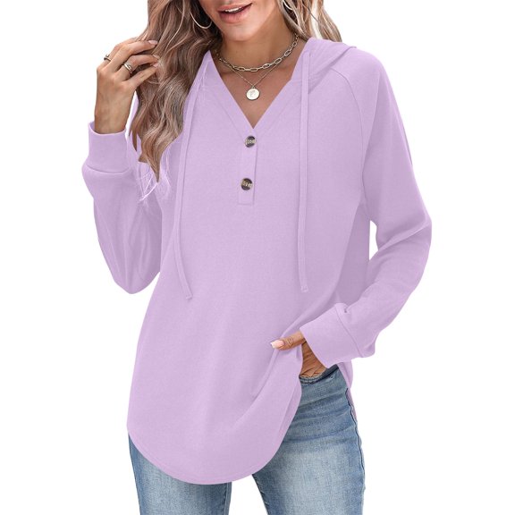 Enjoytime Hoodies for Women Solid Color Long Sleeve Button Down Sweatshirt Lightweight Casual Trendy Pullover Sweatshirts Pink XL
