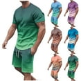 thumbnail image 1 of srobpty Mens Summer 2 Piece Set Print Gradient Crew Neck Tee and Shorts for Daily Outfits, 1 of 5