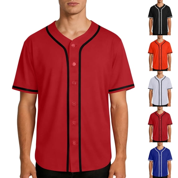 SROBPTY Mens T-Shirts Solid Short Sleeve Crew Neck Button Front Baseball Summer Tops for Everyday Wear