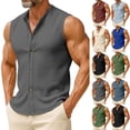thumbnail image 1 of srobpty Mens Summer Solid Sleeveless Round Neck Linen Tank Tops Button Placket for Vacation and Daily Leisure Wear, 1 of 5