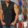 thumbnail image 1 of SROBPTY Mens Tank Tops Solid Crew Neck Sleeveless Button Front Curved Hem with Pockets Casual Shirts for Daily Wear, 1 of 5