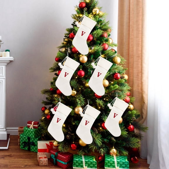 sroue Christmas Stocking, Large Polyester Vintage Farmhouse Christmas Stocking with Initials, Christmas Stocking Personalized with Letters, Christmas Ornaments for Decoration, Girls, Boys and Kids