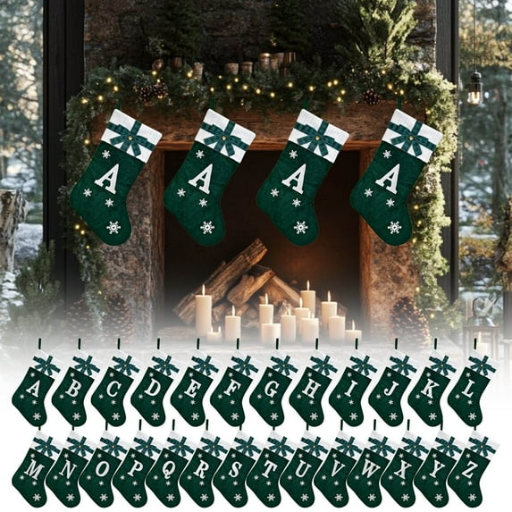 sruoe Christmas Stocking, Polyester Vintage Farmhouse Christmas Stocking with Initials, Christmas Stocking Personalized with Letters, Christmas Ornaments for Decoration, Girls, Boys and Kids