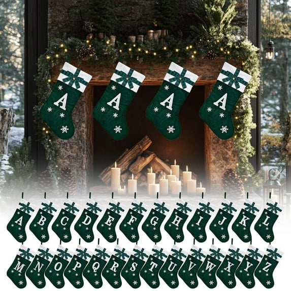 sroue Christmas Stocking, Polyester Vintage Farmhouse Christmas Stocking with Initials, Christmas Stocking Personalized with Letters, Christmas Ornaments for Decoration, Girls, Boys and Kids