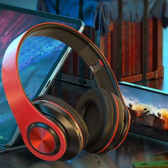 sruoe Over-Ear Wireless Bluetooth Headphones, Red and Black Bluetooth 5.1 Over-Ear Headset with Noise Cancelling Mic, 3D Stereo Subwoofer for Mobile, PC, Computer, Sports, Listening