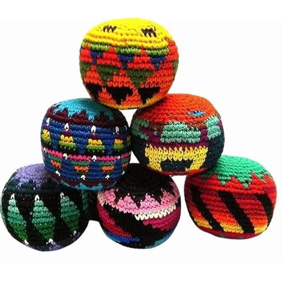 sruoe 1PCS Guatemalan Hand Crocheted Dirtbag Foot Bag, Multicolored Sand Filled Footbag Kick Ball for Adults Beginners, Crochet Juggling Ball for Indoor Outdoor Games