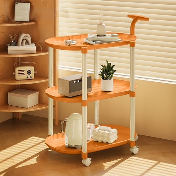 sruoe 3-Tier Rolling Side Shelving Unit with Wheels, Cream Mobile Utility Rolling Cart Organizer Cart, Storage Shelves Organizer Cart, Storage Movable Storage Organizer for Bathroom Kitchen Office