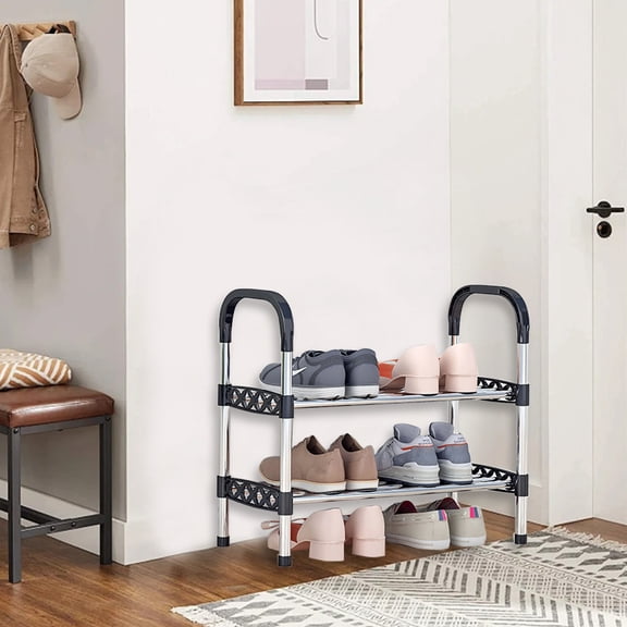 sruoe 3-Tier Shoe Racks Storage, Stainless Vertical Shoe Shelf for Bedroom Closet Entryway Living Room