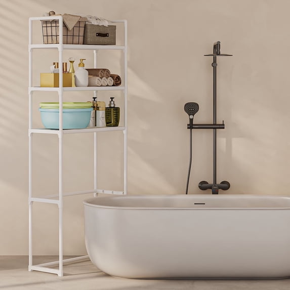 sruoe 3-Tier Over The Toilet Storage Shelf, Freestanding Bathroom Organizers and Storage, Multifunctional Bathroom Organizer Shelf, Organizer Shelf Adjustable Rack, Stainless Steel, 21x4x3.5"