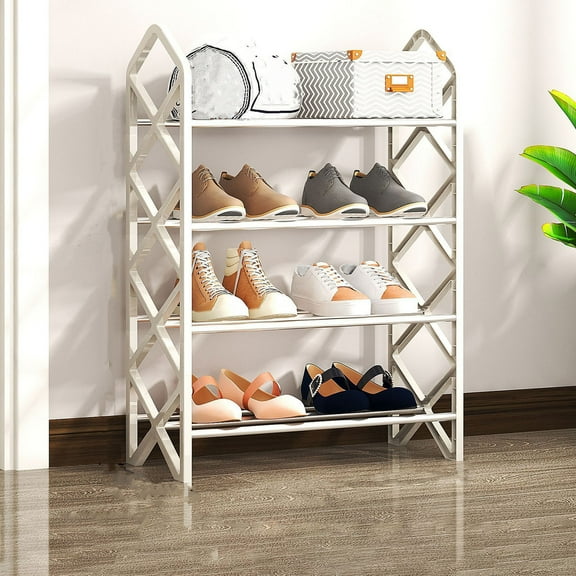 sruoe 4-Tier Shoe Racks Storage, Stainless Vertical Shoe Shelf Iron Poles & Plastic Connectorsfor for Bedroom Closet Entryway Living Room