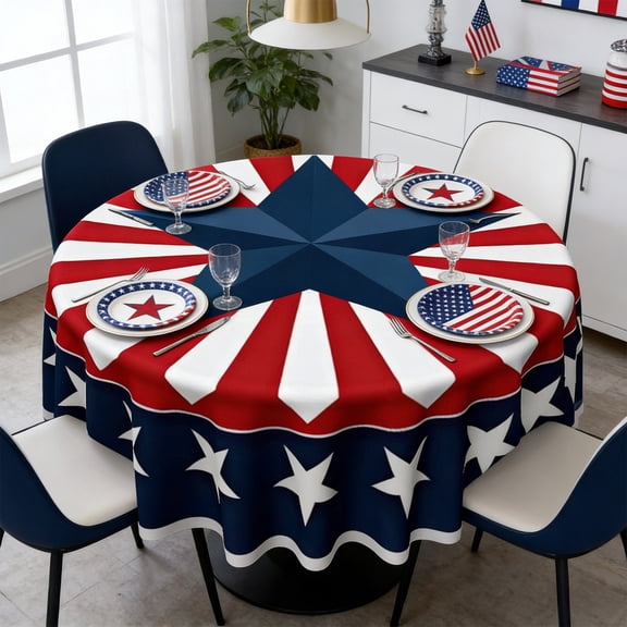 sruoe 4th of July Tablecloth, Round Tablecloth for Independence Day Memorial Day, Patriotic 250th Anniversary Table Cover for Kitchen Dining, Living Room