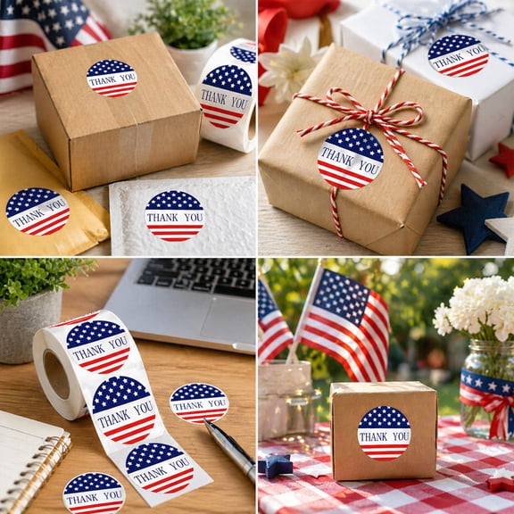 sruoe 500pcs 1 Inch Patriotic American Flag Stickers Roll, Self-Adhesive Red White Blue Labels for 4th of July Independence Day Gift Wrapping, Envelopes and Party Favors, 6x6cm