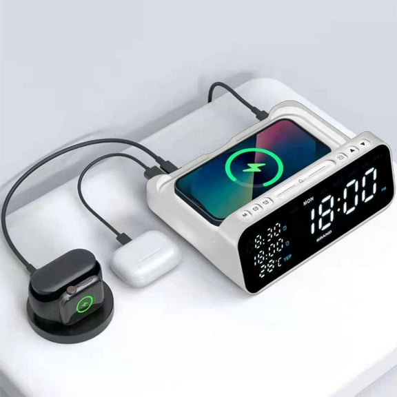 sruoe Alarm Clock, Alarm Clocks for Bedroom, Smart Alarm Clock, Clock Alarm, Deep Sleep Alarm Clocks, Bell Alarm Clock, Wireless Charging Home, Plastic