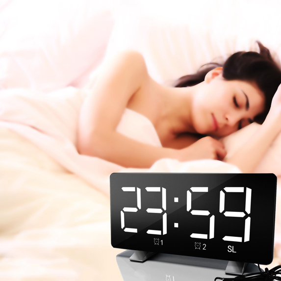 sruoe Alarm Clock, Alarm Clocks for Bedroom, Smart Alarm Clock, Clock Alarm, LED Deep Sleep Alarm Clocks, Bell Alarm Clock, Wireless Charging Home, Plastic