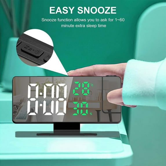 sruoe Alarm Clock, Clock Alarm Bedside, Clock Alarm Digital, Alarm Clocks for Bedrooms, Small Alarm Clock, Vibrating Alarm Clock, Projection Rectangular, Plastic