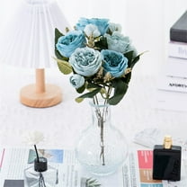 sruoe Artificial Flowers, Bouquet Artificial Flowers, Fake Flowers, Spring Contemporary Style Rose Hydrangeas Green Plant Faux Floral for Garden, Birthday, Wedding Decoration Decor