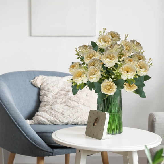 sruoe Artificial Flowers, Bouquet Artificial Flowers, Fake Flowers, Spring Contemporary Style Rose Hydrangeas Green Plant Faux Floral for Garden, Birthday, Wedding Decoration Decor