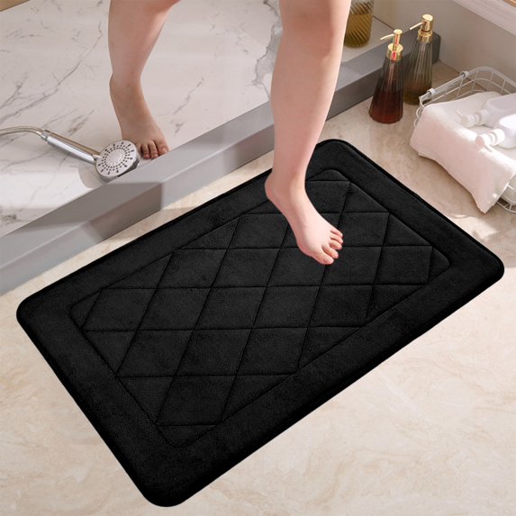 sruoe Bath Mat Rugs, Bath Mats for Bathroom Floor, Extra Absorbent Quick Dry Bathroom Mats, Washable Bath Rugs and Mats, Bath Carpet for Shower, Polyester, Black