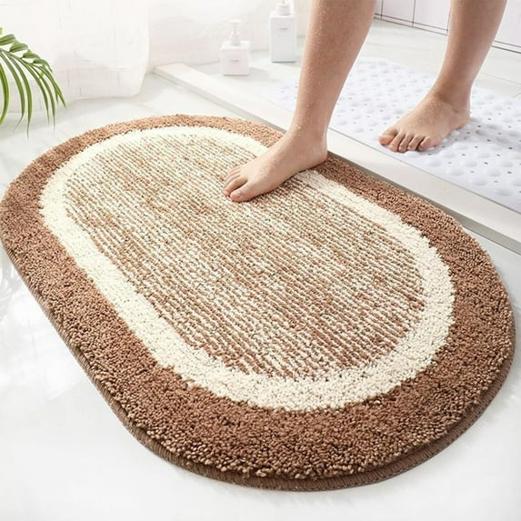 sruoe Bath Rugs, Bath Mats for Bathroom Floor, Bathroom Rugs, Non Slip WaterAbsorbent Stain Resistant Bath Mats, Polyester Mat, Bathroom Door Mat Household Use, Brown