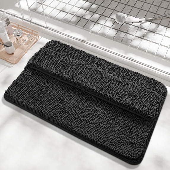 sruoe Bathroom Rugs, Bath Mat for Bathroom Floor 1pcs, Bath Mats for Bathroom Floor Non Slip Non Skid, Rectangular Polyester Floor Mat for Bath Door Household, Black