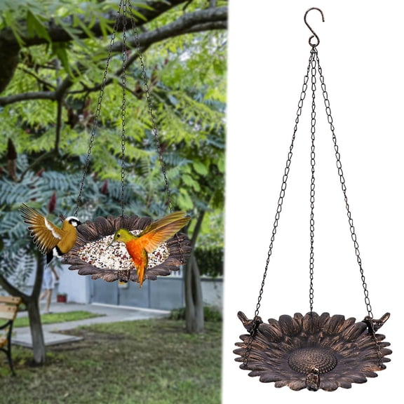 sruoe Bird Feeder, Hanging Bird Feeder Tray, Bird Feeders Outdoor, Cardinal Bird Feeder, Hopper Feeder, Small Large Bowl Wild Bird Feeders for Garden Decor, Iron