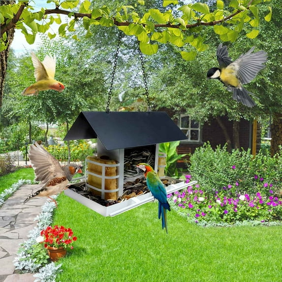 sruoe Bird Feeder, Hanging Bird Feeders Outdoor, Bird Houses and Feeders, Decoration Wild Platform Feeders for Outside, Garden, Patio, Yard, Deck, Iron