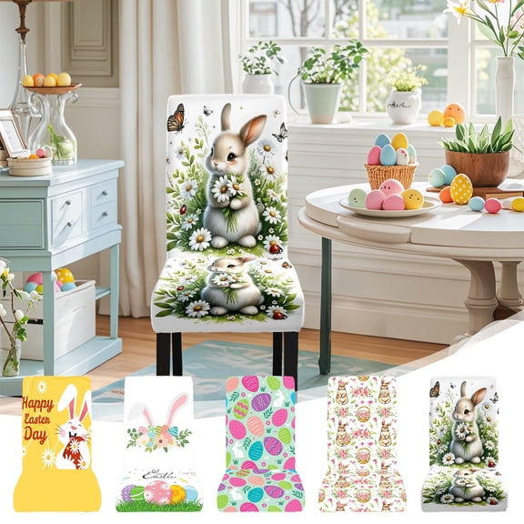 sruoe Chair Covers for Dining Room, Chair Seat Protector, Modern Washable Elastic Spandex Chair Slip Covers, Chair Protector Cover Seat for Home Party Hotel, Easter Chair Covers