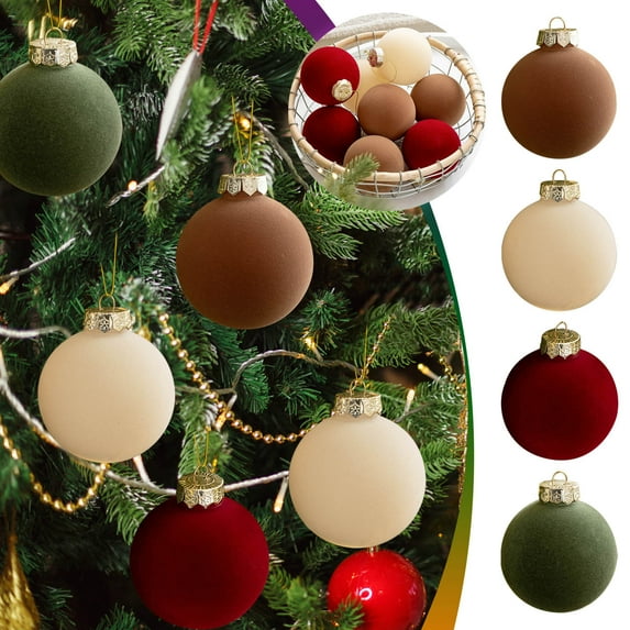 sruoe Christmas Ball Ornaments, Christmas Tree Hanging Ornaments, Shatterproof Ornaments, Flocked Christmas Balls, Shatterproof Hanging Balls for Holiday Birthday Wedding Party Christmas Decor
