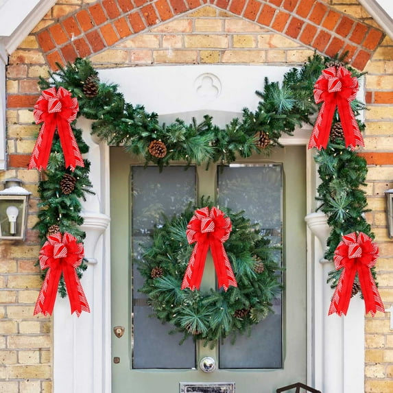 sruoe Christmas Bows, Christmas Tree Decorations, Christmas Tree Bows and Ribbons, Indoor Outdoor Tree Decoration, Hanging Christmas Bows for Wreaths, Tree Gift Present Decoration, Red