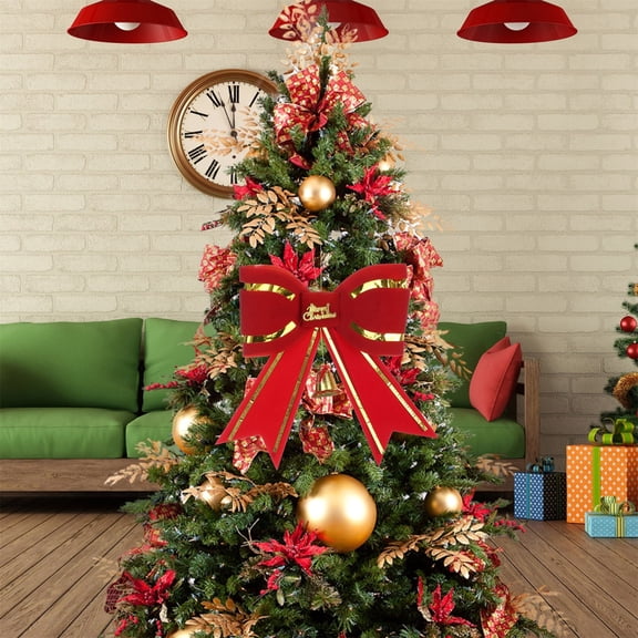 sruoe Christmas Bows, Christmas Tree Decorations, Christmas Tree Bows and Ribbons, Indoor Outdoor Tree Decoration, Hanging Christmas Bows for Wreaths, Tree Gift Present Decoration, Red