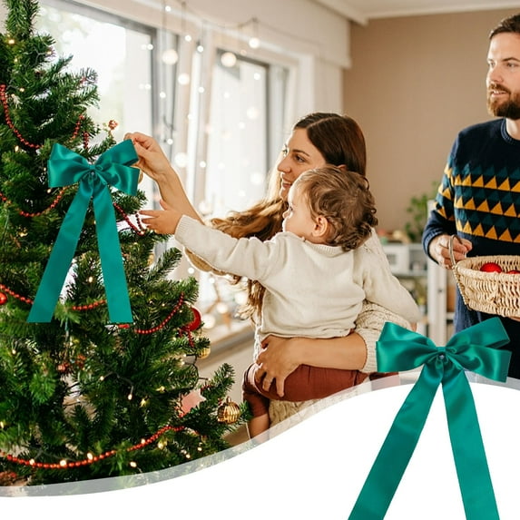 sruoe Christmas Bows, Christmas Tree Topper Bow, Wreath Bows Xmas Ornaments, Christmas Tree Accessories, Indoor Outdoor Hoiday Decor, Long Streamer Ribbon for Farmhouse Christmas Decoration, Green